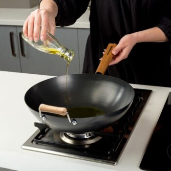 Patelnia Wok Kantoński Stalowy Chiński Głęboki 35 cm - obrazek 4