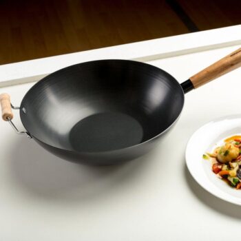 Patelnia Wok Kantoński Stalowy Chiński Głęboki 35 cm - obrazek 7