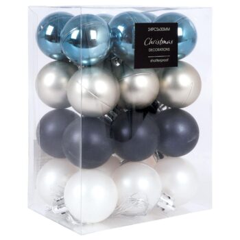 Bombki Choinkowe Plastikowe Niebieskie Srebrne Białe 24szt. 3cm - obrazek 6