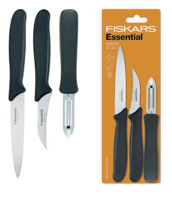 Komplet Zestaw 3 Noży Fiskars Essential Nóż do Obierania, Skrobania, Obieraczka