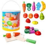 Drewniane Warzywa do Krojenia na Rzep Owoce Wiaderko Zestaw