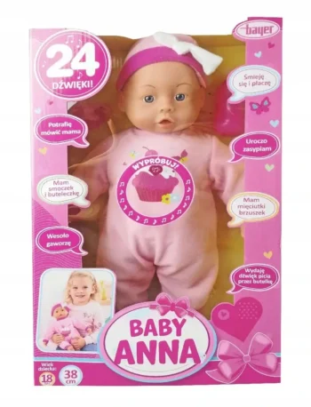 Lalka Baby Anna Interaktywna Smoczek Butelka 24 Dżwięki - Mówi