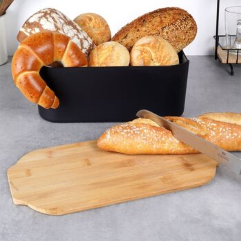 Chlebak Pojemnik na Pieczywo Chleb z Deską Bambusową Czarny