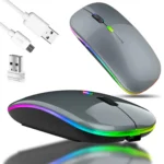 Mysz Bluetooth 5.0 USB 2.4GHz 2w1 Akumulatorowa LED Srebrna
